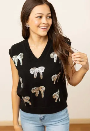 Emma Grace Black Bow Sweater Vest thumbnail 1