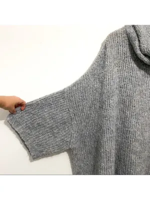 Free People Oversized Gray Cowl Neck Turtleneck wool alpaca Tunic Sweater m/l thumbnail 3