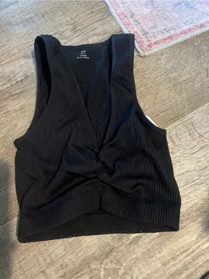 Aerie Black Twist-Front Ribbed Tank Top - Women thumbnail 5