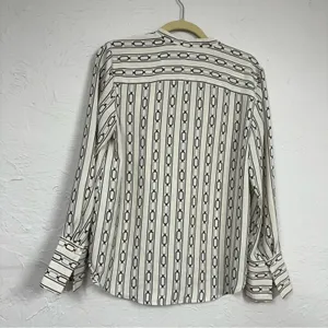 Ann Taylor Black & White Printed Ruffled Blouse Women’s S Preppy Long Sleeve Top thumbnail 7