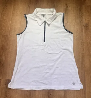 T By Talbots White And Black Active Sleeveless Polo‎ Zip Top Size Small thumbnail 1