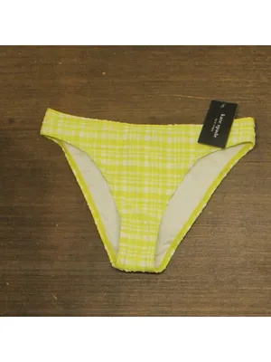 NWT Kate Spade Plaid High Cut Bikini Bottom S9D533 Nappa Cabbage Green Muti XS thumbnail 3