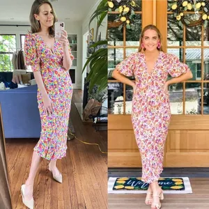 Rixo x target puff sleeves floral spring midi‎ dress size 2 thumbnail 2