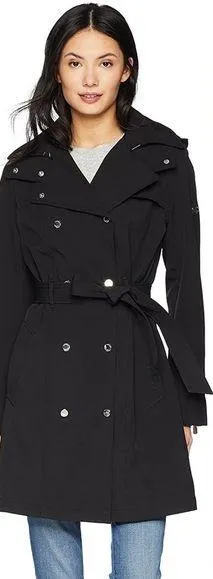 Calvin Klein Black Double Breasted Button Rain Jacket Trench Coat thumbnail 1