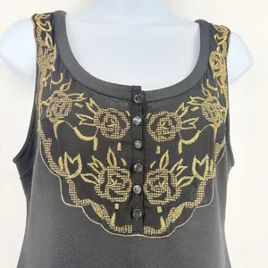 Free People Metallic Embroidered Mini Dress 4 Festival Whimsigoth Boho Black thumbnail 3