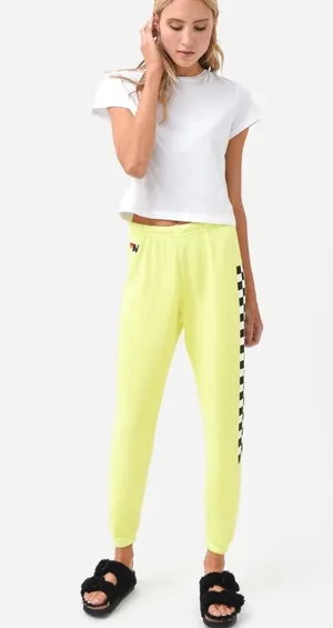 Aviator nation check Neon yellow sweatpants classic casual logo spring revolve thumbnail 1