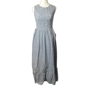 Beau & Ro The Margot Dress Navy White Stripe Small Smocked Nautical Beach‎ Flowy thumbnail 6