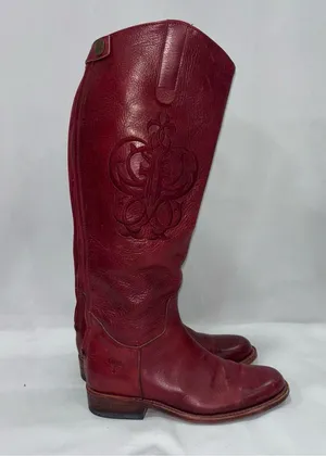 Frye Cherry Red Leather Riding Boots thumbnail 1