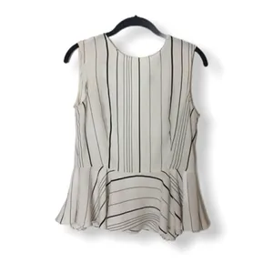 Zara White Striped Peplum Sleeveless Blouse | Size S thumbnail 2