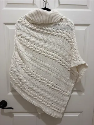 Anthropologie Cream Cable-Knit Cowl Neck Knit Poncho - XS thumbnail 6