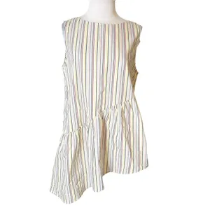 Crosby by Mollie Burch striped‎ asymmetrical top tortoise button back sz M thumbnail 4