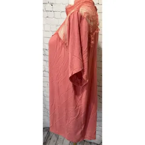 Haute Hippie coral-colored short-sleeve top featuring a sheer lace yoke XL thumbnail 3