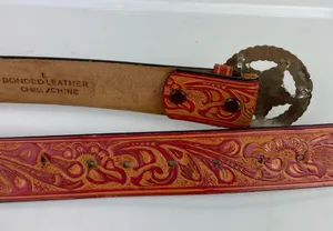 Western Embellished Star Bling Tooled Bonded Leather Belt Sz Large thumbnail 6