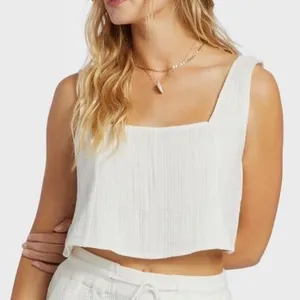 Billabong Open Skies Cotton Gauze Square Neck Crop Tank Top White Size M thumbnail 1
