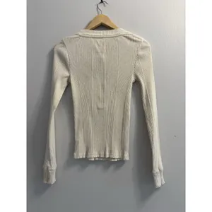 Aerie Cream Ribbed Henley Top Long Sleeve Button Front Fitted Thermal Size M thumbnail 2