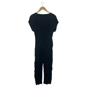 Abercrombie Fitch Jumpsuit Womens XS Lightweight V Neck Short Sleeve Pockets Blk thumbnail 2
