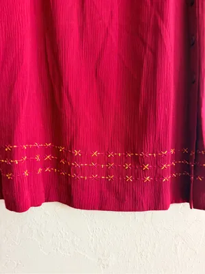 Norton McNaughton Deep Red Maxi Skirt with Hem Embroidery thumbnail 2