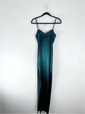 WINDSOR Green Cowl Draped Neck High Side Split Slip Dress Size Small Formal Chic thumbnail 2