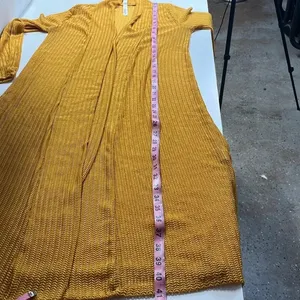 Fall open knit cardigan‎ open front duster lightweight orange yellow transition thumbnail 6