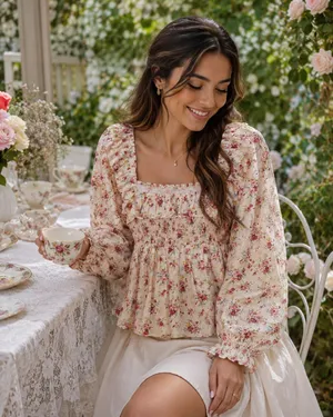 Tuckernuck Hyacinth House 100% Cotton Blush Pink Floral Blouse Size Small thumbnail 1