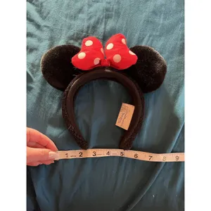 Disney Parks Classic Minnie Mouse Ears Red Bow White Polka Dots Fuzzy Headband thumbnail 4
