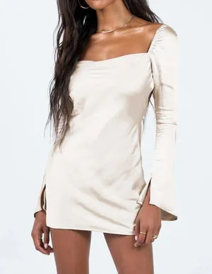 Princess Polly Champagne Long Sleeve Mini Dress thumbnail 1