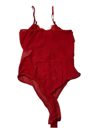 Mesh & Lace Teddy Bodysuit Bright Red Sexy Lingerie Sheer Rave Outfit Size M New thumbnail 2