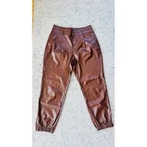 Paige‎ High Rise Pleated Mayslie Jogger Pants, Faux Leather Cognac, Size 10, NEW thumbnail 5