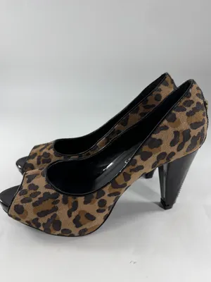 Fabulous Furs Leopard Print Peep Toe Heels Size 8 Y2K Zip Back Pumps thumbnail 2