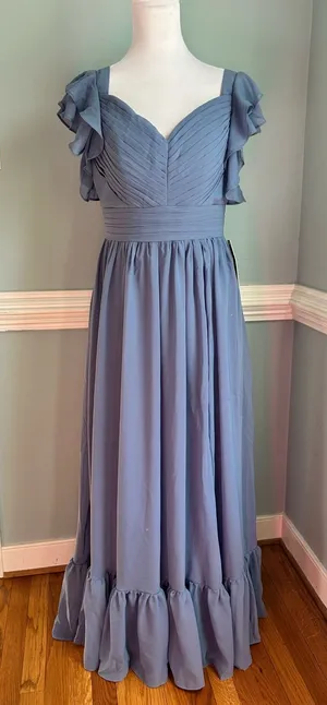 Ruffled Sleeve Maxi Dress in Dusty Blue size 10 thumbnail 1