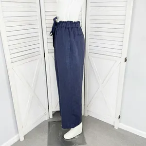 Polo Ralph Lauren Linen Drawstring Wide Leg Pants Denim Blue Small‎ Paperbag thumbnail 3