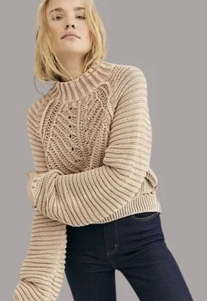 Free People Sweetheart Tan Mock Neck Sweater thumbnail 1
