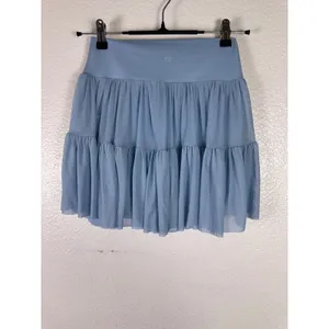 Blogilates Ballerina Skort Light Blue Crossover Waist Mesh Tiered‎ Skirt Small thumbnail 2