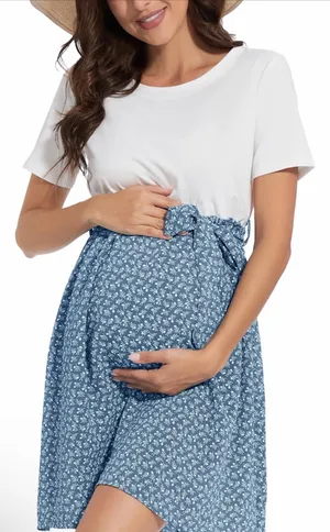 Blue Floral Tie Waist Maternity-Friendly Dress Size M thumbnail 3