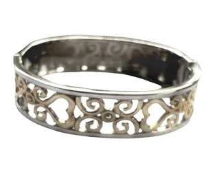 Two tone filagree heart hinged bangle bracelet thumbnail 1