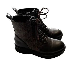 DKNY Women's‎ Size 7.5 M Roselyn Brown Monogram Print Lace Up Combat Boots thumbnail 1