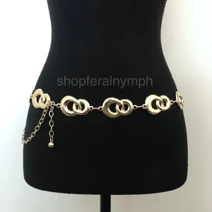 Y2K Geometric Gold Interlocking Loop Chain Belt, Fits 24.5–45 Inches, X7GA1163 thumbnail 1