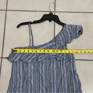 Hollister Women Blue Striped One-Shoulder‎ Blouse Ruffle size S thumbnail 7