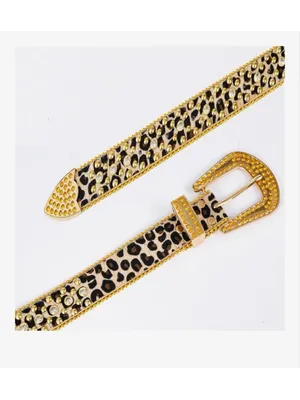 NEW Rhinestone Leopard Bling Belts Women Luxury BB Y2K Cowgirl Belt M thumbnail 7