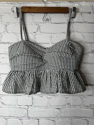 Cheek Black & White Gingham Peplum Crop Top thumbnail 4