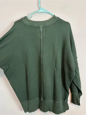 Aerie Oversized Crewneck Sweatshirt Green Exposed Seams XS thumbnail 5