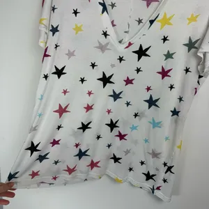 Monrow Womens Vneck Colorful Star Print Tshirt Sz Large Cotton thumbnail 8