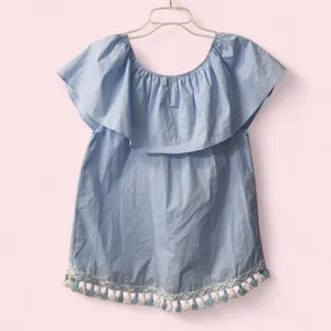 Women’s NWT Anna Rose Boutique Blouse Tassels Baby Blue Small thumbnail 7