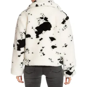 Juicy Couture Women’s Spotted Faux Fur Jacket White Black Cow Print Large Coat thumbnail 2