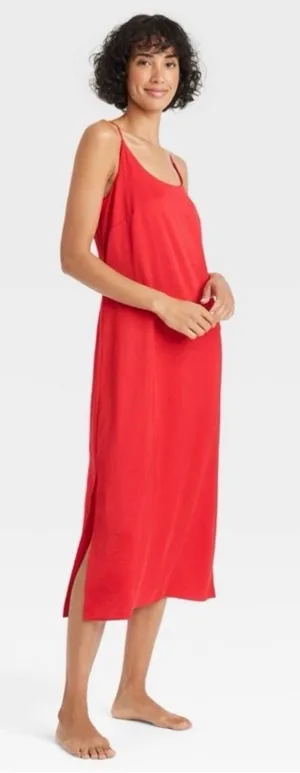 Auden Women’s Red Satin Pajama Chemise Size S thumbnail 1