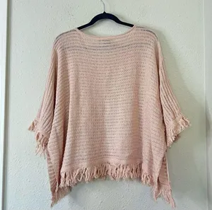 Anthropologie Akemi & Kin Frenchie Fringed Poncho Sweater Pink NEW Size Medium thumbnail 7