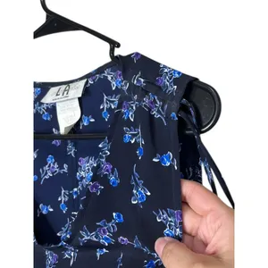Vintage Los Angeles‎ Gal Navy Floral Print V neck Sleeveless Knee Length Dress 6 thumbnail 4