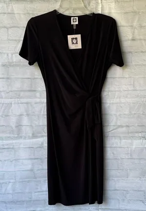 Anne Klein Elegant Black Wrap Midi Dress thumbnail 1