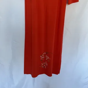 Vintage Floral hand painted Red Maxi Dress‎ Womens XL Long Sleeve high slits thumbnail 9
