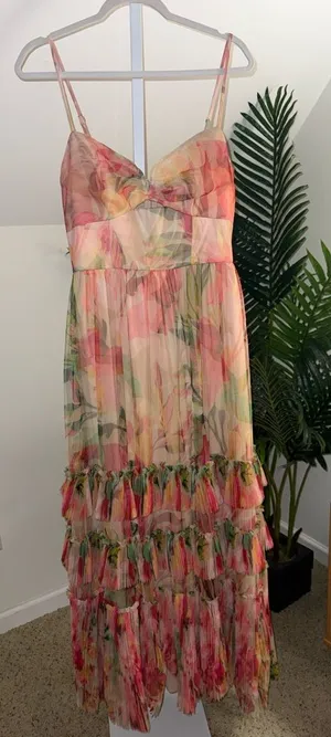 Hutch Elliott‎ Ruffled Printed Tulle Sweetheart Gown 8 NWT thumbnail 1